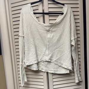 We The Free Frayed Cropped Cream Textured Top SZ L